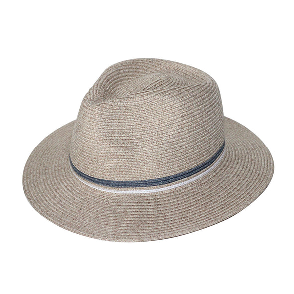 Rigon Headwear Hats RL762 BLACK/TAUPE/WHITE (M/L) 58cm ERIKA FLEXIBRAID® FEDORA HAT